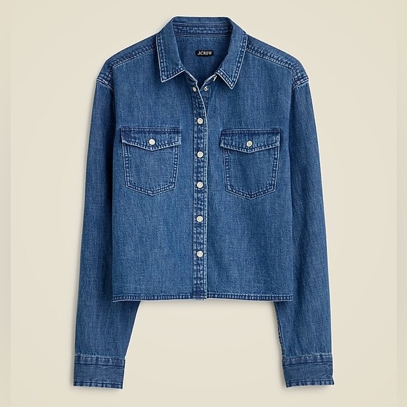 J. Crew Cropped button-up shirt in chambray - Picture 1 of 10